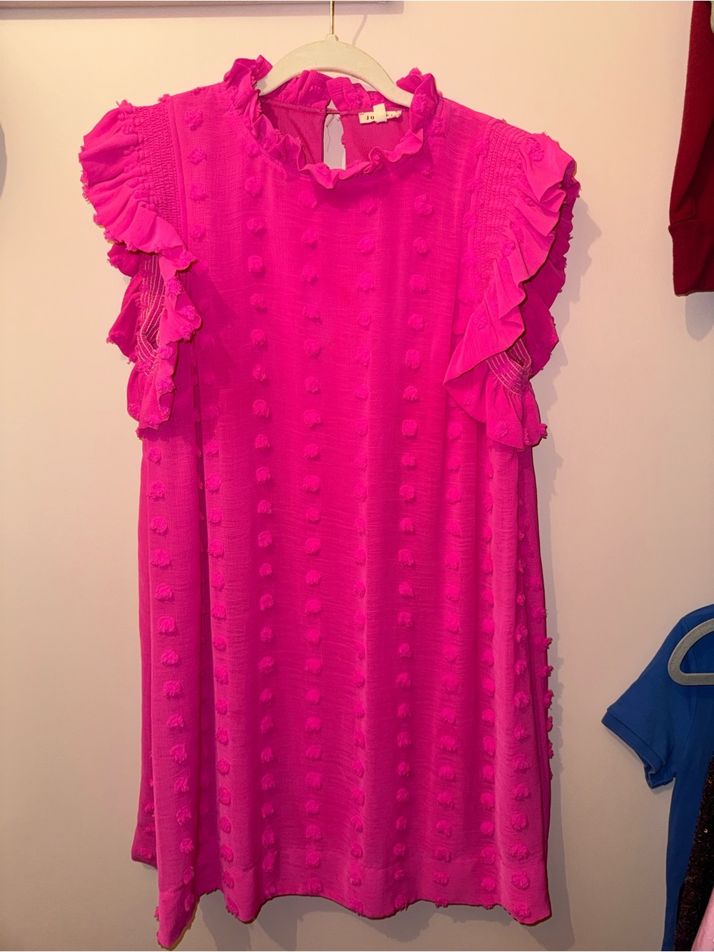 JODIFL Bright Pink Ruffle Pom-Pom Shift Dress for Girls